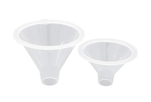 BleedZone Small and Medium Plastic Funnels for Filling Bottles, Small Funnel for Powder, Glitter & Spices, Plastic Funnels for Liquids, Perfume, Essential Oil, Kitchen Funnel Set Clear Durable 2 Pack