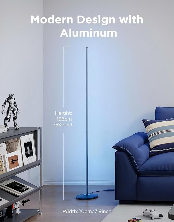 Govee RGBIC Floor Lamp Basic, 1000lm LED Corner Lamp | Works with Alexa, Smart Modern Floor Lamp with Music Sync and Color Changing Standing Lamp for Bedroom Living Room Blue