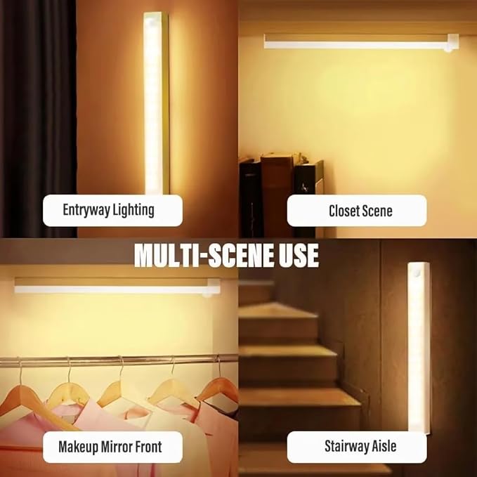 2025 Upgraded Punch-Free Smart Sensor Magnetic Rechargeable LED Lights, Rechargeable Motion Sensor Light, Wireless Motion Sensor Indoor Lights, Stick On Lights for Kitchen/Stairs (6PC-White, 11.8in)