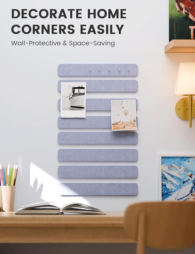Fluxynara 13" x 2" Felt Wall Panels, Soft Periwinkle | 8-Pack Includes 50 Push Pins and Adhesive Tabs for Photos, Notes and Decor in Bedroom Doors, Home Office or Studios