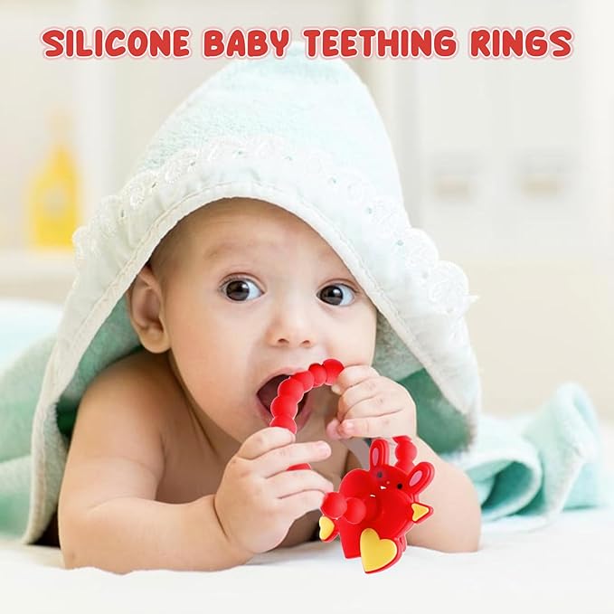 Valentine Teething Toys, Silicone Baby teethers 0-6 Months Easy for Little Hands to Hold, Cupid and Heart Rabbit for Valentine's Day Baby Teething Toys