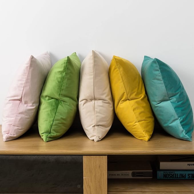 Yellow 12x20 Throw Lumbar Pillow Covers Decorative Cushion Covers Set of 2 | Soft Velvet Pillow Cases with Invisible Zipper for Modern Couch Sofa Bed Living Room Bedroom Home Decor