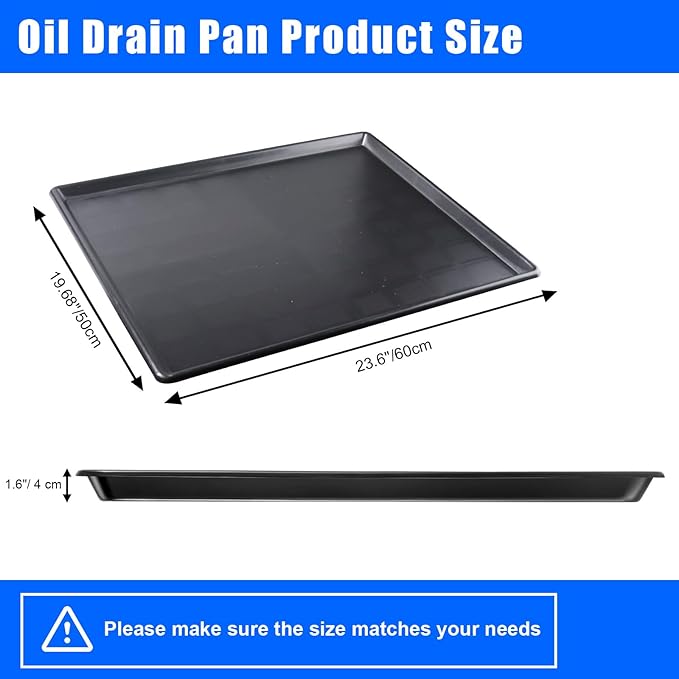 4 Pack Car Oil Drip Pan, 23.6 x 19.68 x 1.6 in Oil Change Drain Pan, Plastic Oil Drip Tray for Under Car, Oil Catch Pan Tray for Garage, Fridges, Washing Machines, Cat Litter Box Bottom