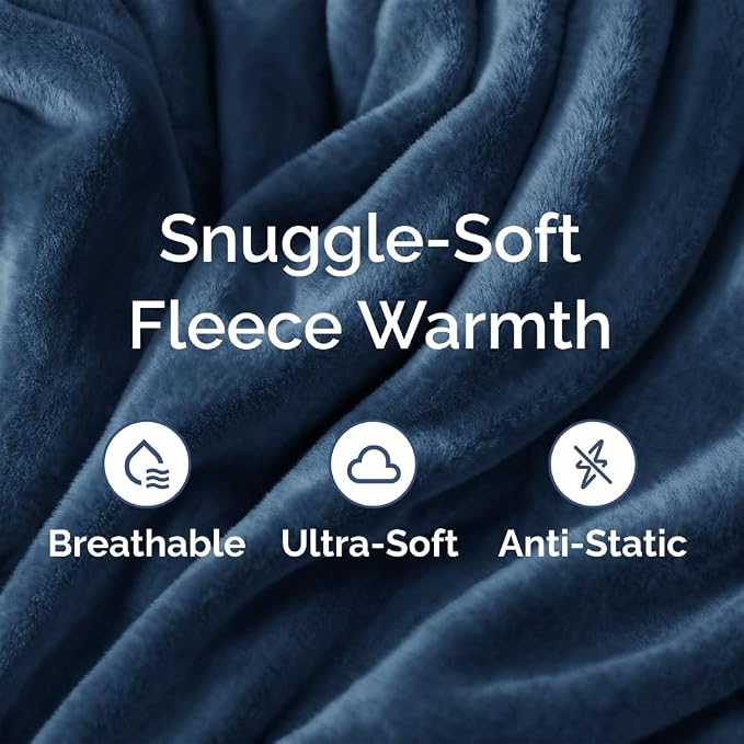 Fleece Blanket Full Size - Ultra-Soft Warm Flannel Fleece Blanket - Navy | Soft, Warm, Outdoor Picnic Blanket for Camping, Travel, Lightweight, Cozy, Anti-Static, Home Decor Gifts for Men & Women