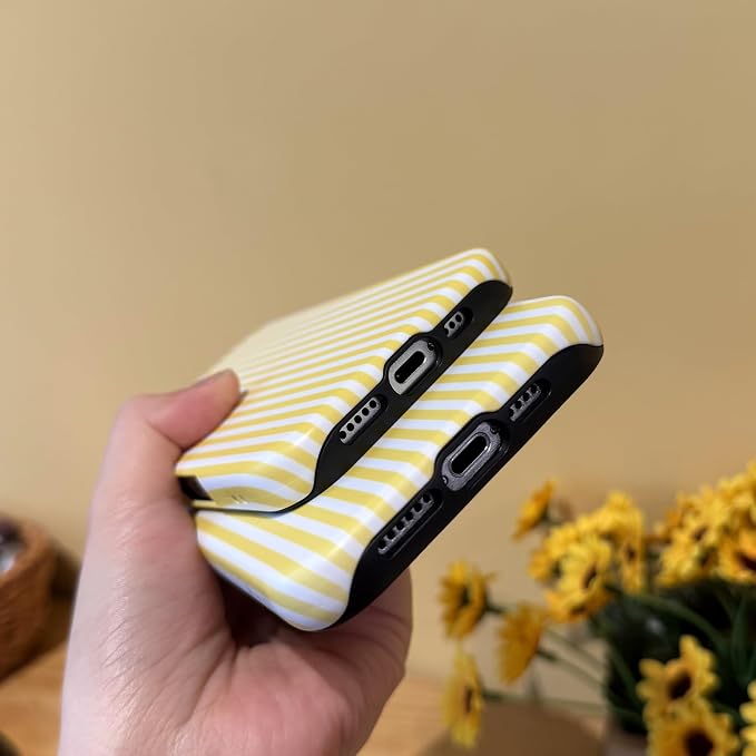 for iPhone 16 Case Striped Cute Aesthetics Phone Case Trendy Protective Shockproof Cover for iPhone 16 Yellow White