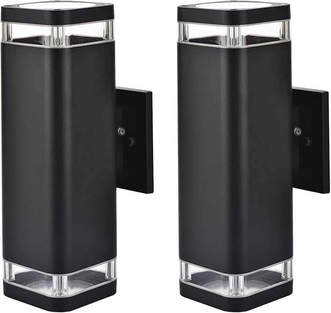 wowlite Dusk to Dawn Outdoor Wall Light 2 Pack, Modern Exterior Lights for House, Matte Black Outdoor Wall Sconce with E26 Base, Waterproof Outdoor Light Fixture Wall Mount Up and Down Lighting