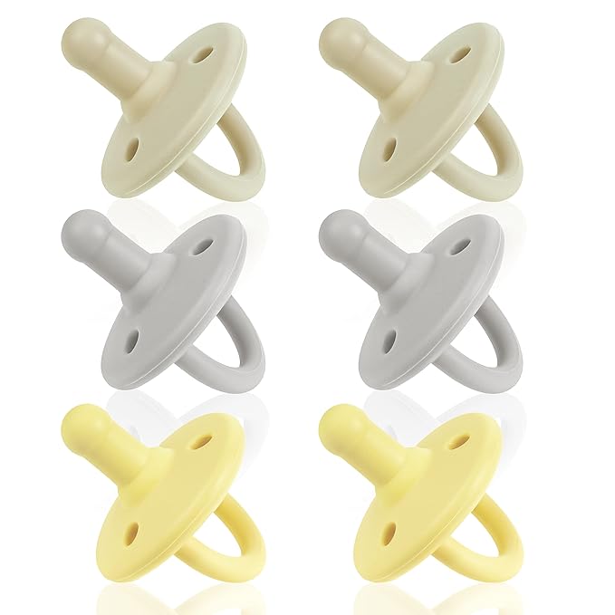 Sweet Child Pacifiers 0-18 Months, Set of 6 Ultra-Light Silicone Binkies with Collapsible Handle & 3 Air Holes for Added Safety, Best Newborn Pacifiers for Baby Boys Or Girls