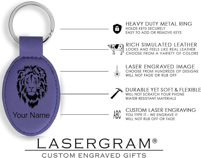 LaserGram Oval Keychain, Palm Trees, Personalized Engraving Included (Dark Purple)