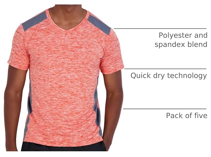 5 Pack Men's Dry Fit V Neck Gym Workout T Shirts Athletic Moisture Wicking | Cooling, Quick Dry, Breathable, Short Sleeve, Exercise, Cycling, Sports, Outdoor, Fitness, Golf, Crossfit, Hiking, Tennis