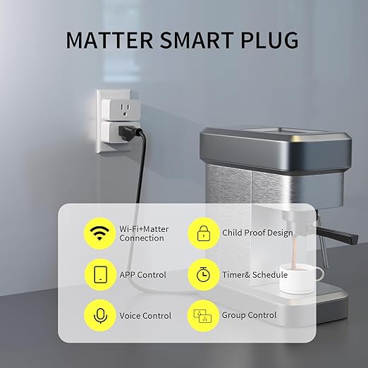 Minoston Matter Smart Plug, Smart Outlet Compatible with Alexa, Apple Home, Google Home, SmartThings, App and Voice Control, 100% Privacy, 2.4G Wi-Fi Only, White, 4 Pack