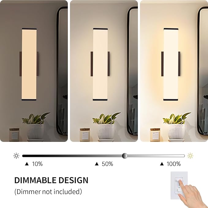 Kalium 16in Modern Wall Sconces, Dimmable Bathroom Vanity Lights, 3000K Warm White LED Indoor Sconces Lighting for Bathroom, Stairs, Living Room, Bedroom. Hardwired.