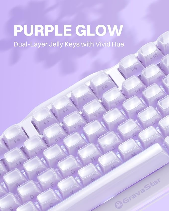 GravaStar Mercury K1 75% Wireless Mechanical Gaming Keyboard RGB Backlit | Gasket Mount, Hot Swappable Linear Switches, Creamy Sound Keyboard, 2.4GHz/USB-C/Bluetooth 5.0, for Win/Mac【Lavender Purple】