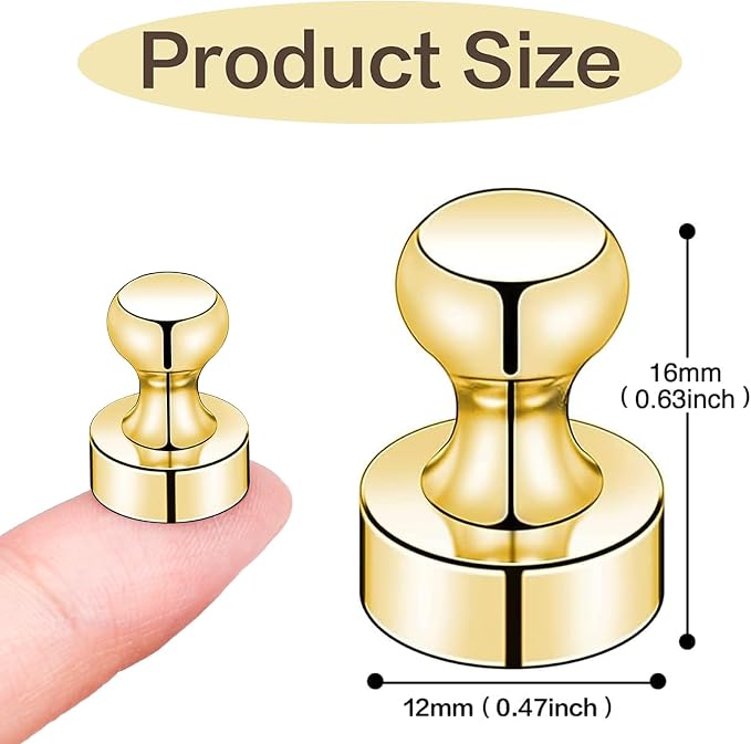 LOVIMAG Fridge Magnets 20Pcs, Magnet for Refrigerator Whiteboard, Gold | Small Strong Neodymium Metal Cute Push Pin for Classroom, Kitchen, Accessories Decorative, Office, Calendar