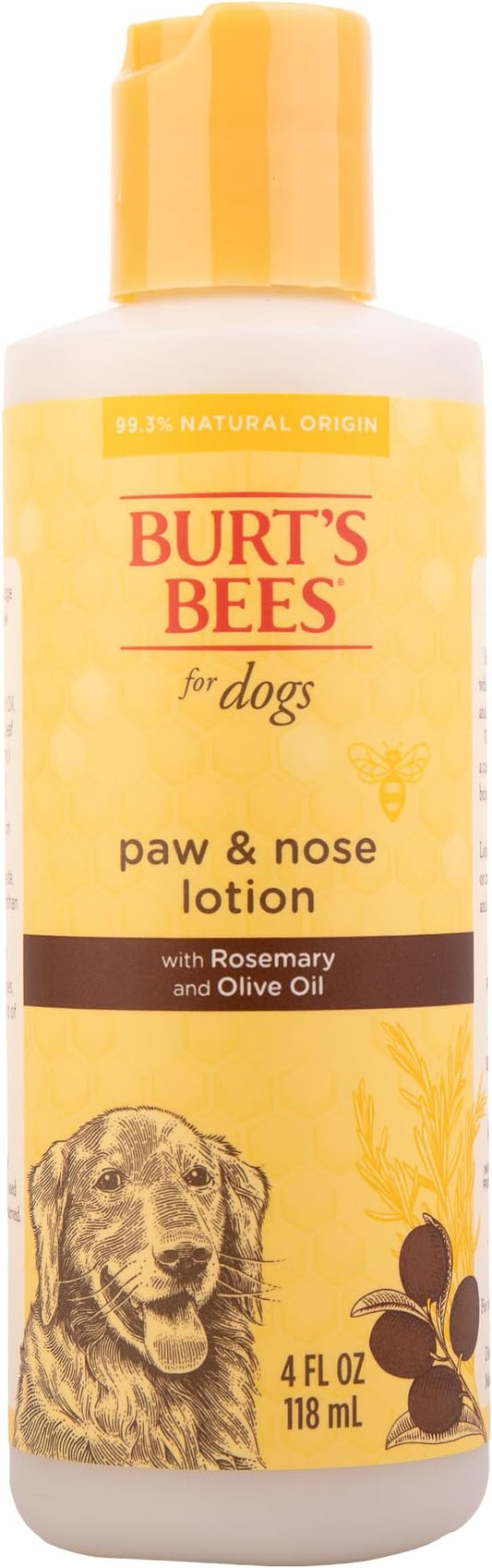 BURT'S BEES FOR PETS Dog Paw and Nose Lotion with Rosemary and Olive Oil, Moisturizing Paw Balm for Dry Cracked Pads and Dog Nose Butter Moisturizer, Paw Lotion for Dogs Skin Care, 4 Fl Oz