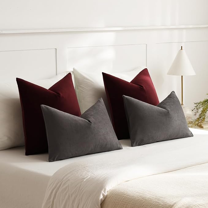 Lumbar Pillow Covers 12x20 Dark-Grey: Pack of 2 Cozy Soft Velvet Rectangular Modern Luxury Decorative Throw Pillow Cases for Sofa Couch Living Room Bed Home Decor