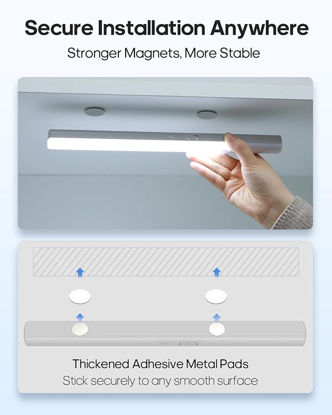 Under Cabinet Lights, 11.8 Inch Motion Sensor Lighting Indoor, 1800mAh Rechargeable Battery Operated Wireless Closet Lights, Magnetic Dimmble Under Counter Lights for Kitchen (2 Pack)