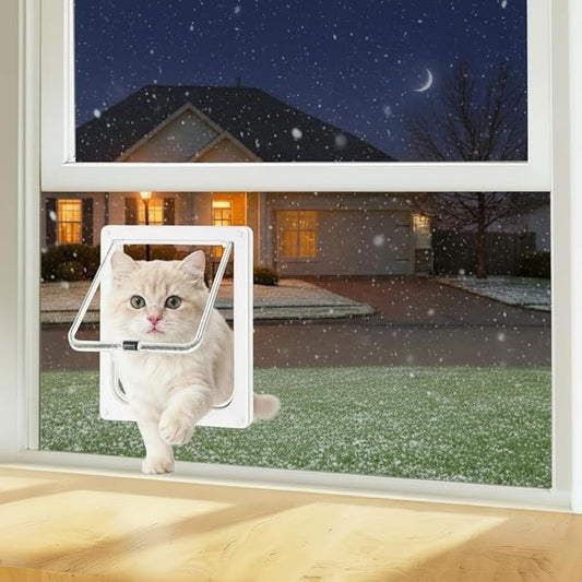 Cat Door for Window, 4 Locking Modes for Safety Cat Window Door, Fits 14"-24" Width Window, Durable Weatherproof design Cat Door, Magnetic Closure, Wider View, Pet Door With Safe & Comfortable for Cat