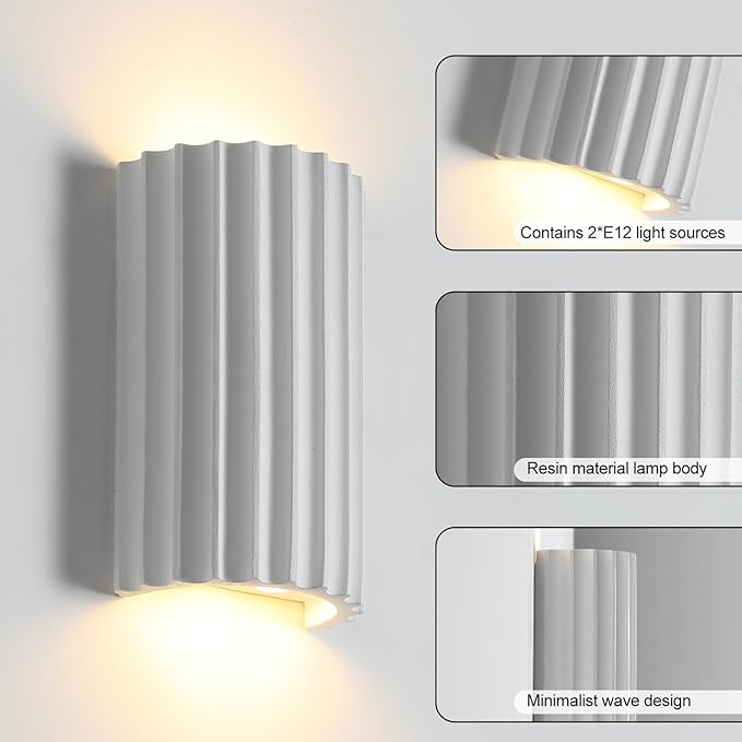 ZEROUNO White Resin Modern LED Wall sconces Hardwired Indoor Wall Lights Up and Down Wall Mount Wall Lamp Fixture for Living Room Bedroom Hallway Corridor Conservatory Stairs (with E12 Bulbs)