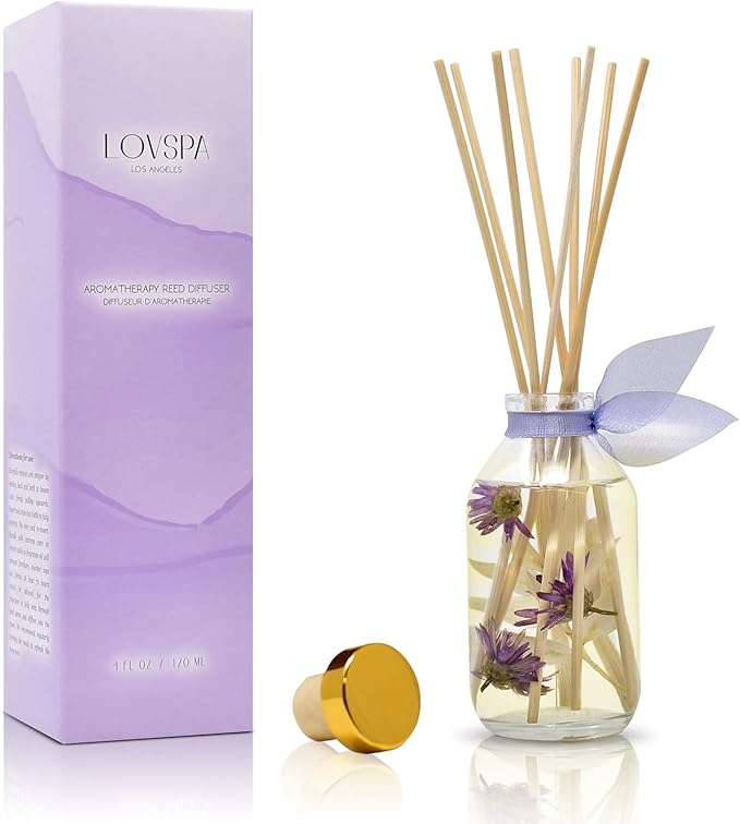 LOVSPA Reed Diffuser Set, Lavender Vanilla Scented Oil Diffuser with Sticks, Home Fragrance Accessories for Bathroom Shelf Decor, Aroma Diffusers for Home or Office Desk, USA Made