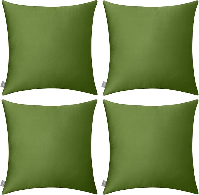 Thmyo 4-Pack 100% Cotton Comfortable Solid Decorative Throw Pillow Case, Square Cushion Cover Pillowcase Sublimation Blank Pillow Covers DIY Throw Pillowcase for Sofa(20x20 inch/ 50x50cm,Olive Green)