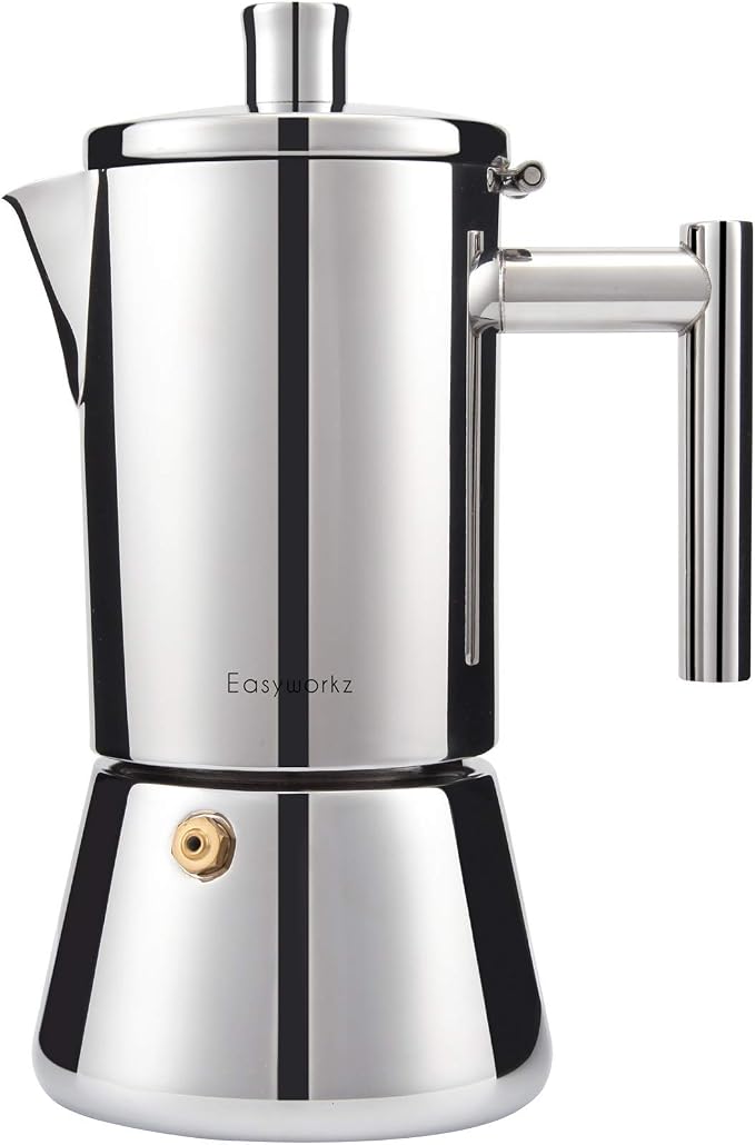 Easyworkz Diego Stovetop Espresso Maker Stainless Steel Italian Coffee Machine Maker 6Cup 10 oz Moka Pot Induction Espresso Pot