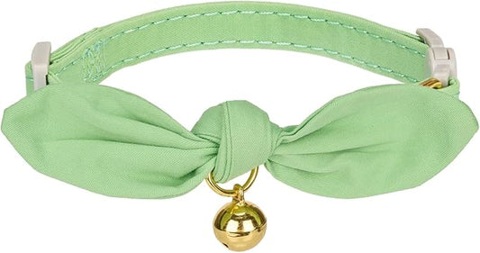 Bunny Ear Cat Collar with Bell and Bow Tie, Breakaway Cute Bowtie Kitten Collars(Grass Green)