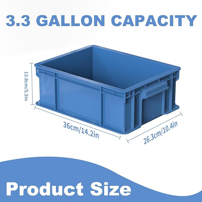 Heavy Duty Storage Bins, 180lbs Load Capacity Totes for Storage, 14.2"L x 10.4"W x 5.5"H, Stackable Straight Wall Container, Plastic Tote for Garage & Workshop, Stickable Labels, Blue, 1-Pack