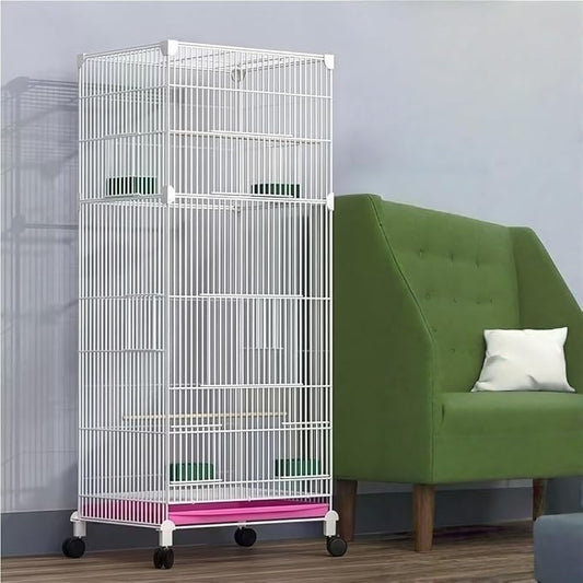 39.4-Inch Rolling Metal Bird Cage with Stand, Includes Grass Nest - Spacious Parrot Home for Budgies, Lovebirds, Canaries (White)