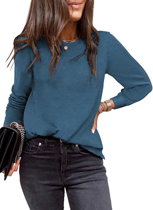 EVALESS Womens Crewneck Long Sleeve Tops Casual Polka Dots Tops Fall 2026 Tshirts Shirts