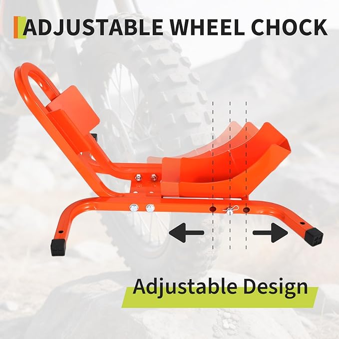 1800 Lb Capacity Heavy Duty Motorcycle Wheel Chock – Dirt Bike Wheel Chocks Adjustable 16"-21" Tire Fit for Cruisers, Dirt Bikes & ATVs, Rust-Resistant Steel Trailer & Garage Mount,Orange