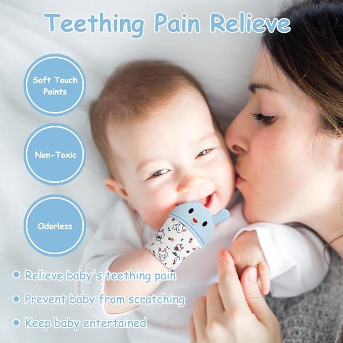2Pack Silicone Teething Mitt, Rabbit Baby Teething Toy for 0-6 6-12 Months, Food Grade Silicone Infant Teething Mitten, BPA-Free Baby Chew Toys for Pain Relief, Sucking Needs