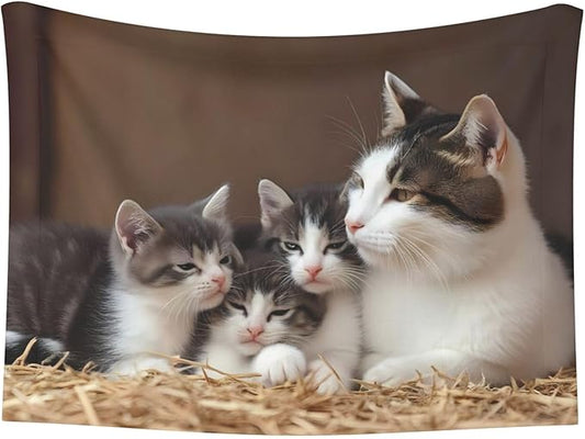 Cat Family Print Soft Plush Pet Blanket, Washable Dog Blanket, Cat Fleece Throw, Puppy Bed Crate Mat & Sofa Couch Protector - Small