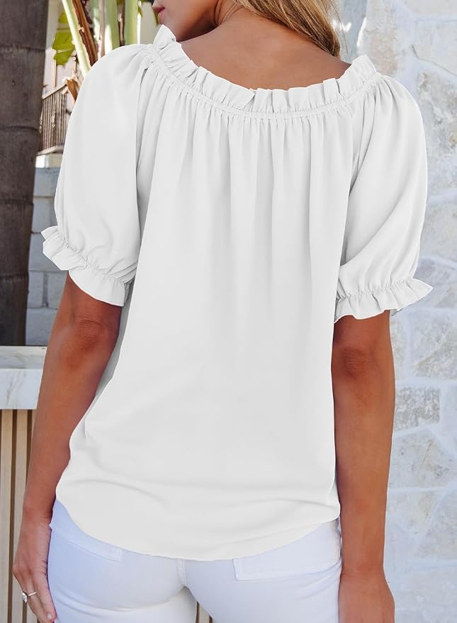 EVALESS Womens Tops Off The Shoulder Blouses for Women Dressy Casual Cute Puff Sleeve T Shirts Fashion 2026