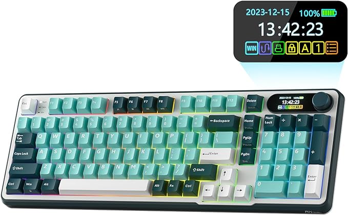 RK ROYAL KLUDGE S98 Wireless Mechanical Keyboard w/Smart Display & Knob | 96% Top Mount RGB Gaming Keyboard BT/2.4G/USB-C, Hot Swappable, Cushioned 5-Layer Noise Dampening, Massive Battery, 98 Keys