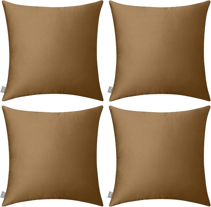 4-Pack 100% Cotton Comfortable Solid Decorative Throw Pillow Case,Thmyo Square Cushion Cover Pillowcase Sublimation Blank Pillow Covers DIY Throw Pillowcase for Couch(22x22 inch/ 55x55cm,Light Coffee)
