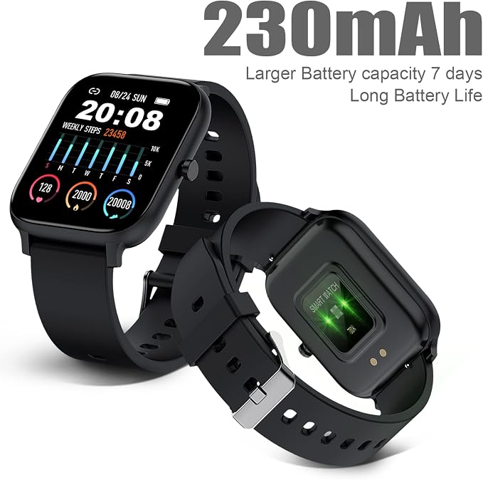 Smart Watch for Men Women Compatible with iPhone Samsung Android Phone 1.69 inch Full Touch Screen IP68 Waterproof Bluetooh Fitness Tracker Heart Rate/Sleep Monitor (Black)