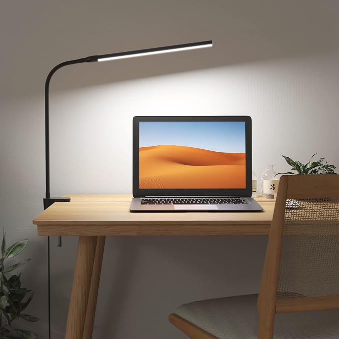 Lepro Clip on Desk Lamp, LED Reading Light with Clamp, 460LM 5W, Black | 3 Color Modes 10 Brightness, Dimmable, USB Small Desk Light with Gooseneck Swing Arm for Nail, Home Office and Dorm