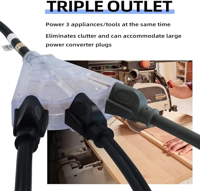 15 Ft Lighted Outdoor Extension Cord with 3 Electrical Power Outlets - 12/3 SJTW Heavy Duty Black Extension Cable with 3 Prong Grounded Plug for Safety