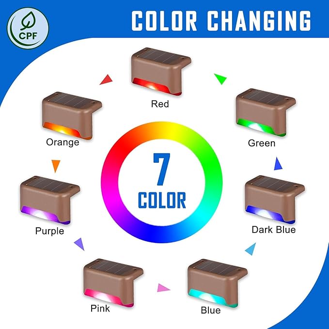 SOLPEX Color Changing Solar Deck Lights, 16 Pack Waterproof LED Lights for Decks,Stairs,Fences,Yards and Patios