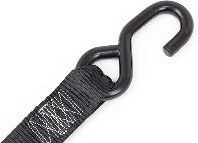 PowerTye Industrial Ratchet Tie-Down Kit - Made in USA - 1.5 inch x 8ft - Heavy Duty Ratchet Straps with S-Hooks, 4-Pack + Storage Bag, for Motorcycles, UTVs & Trailers, 1,000 W.L.L., Black (4-Pack)