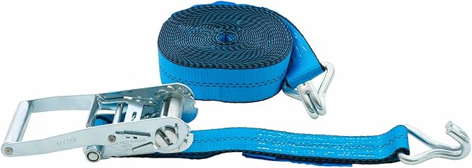Mytee Products 10 Pack 2 inch x30 ft Heavy Duty Ratchet Straps with Double J Hooks - 10,000 Lbs Breaking Strength Blue Tie Down Straps w/Wire Hooks for Industrial Use, Trailers, Truck Cargo