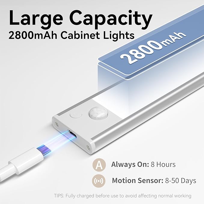 Under Cabinet Lighting, LED Magnetic Motion Activated Under Cabinet Lights, Rechargeable Closet Lights 2800mAh Battery Operated, Wireless Dimmable Under Counter Lights for Kitchen,Hallway 4 Pack