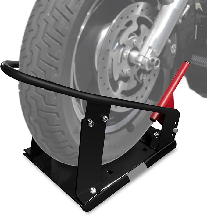 HOXWELL Heavy Duty Steel Motorcycle Wheel Chock,1800 lbs Capacity Wheel Cradle Holder,Motorcycle Front Wheel Stand with 3 Adjustable Height Holes,Easy to Carry and Move Suit for Dirt Bike,Motorcycles