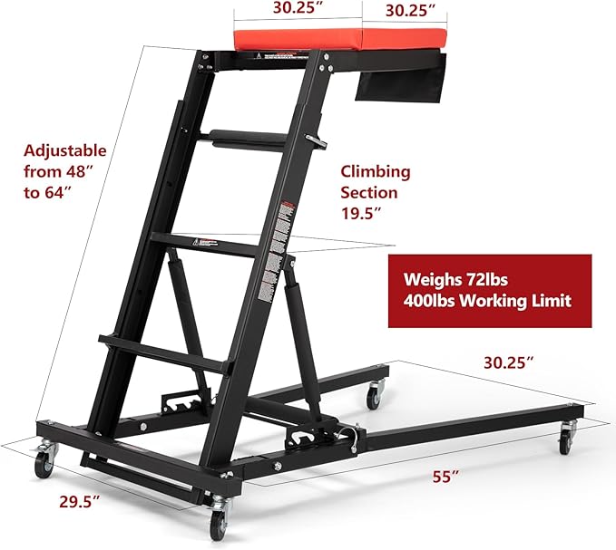 BUNKER INDUST Automotive Engine High Top Creeper Workstation Shop Mechanic | Adjustable Height | | Foldable | | 400 LBS Capacity |