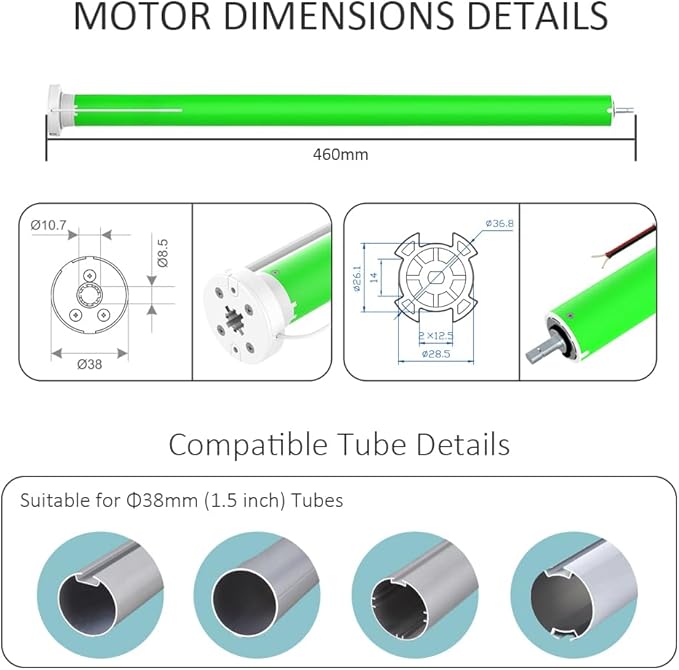 Remote Control Roller Shade Motor for 1.5" (38mm) Tube, DIY Motorized Blind Motor Kit, High Torque Electric Tubular Motor for Roller/Zebra Shades, RF433 Control (1.1 Torque for 28rpm)