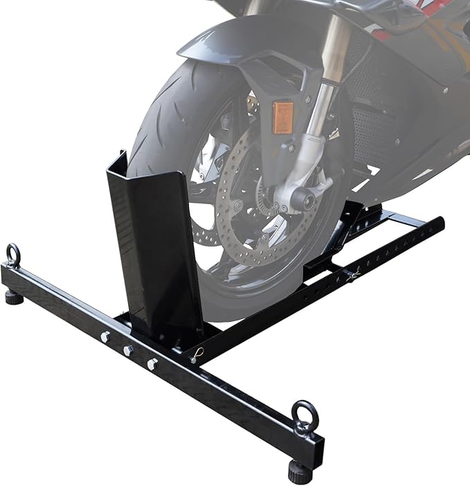 Torin ATRM05012B Motorcycle Trailer Wheel Chock: Adjustable Heavy-Duty Steel Motorcycle Stand Wheel Tire Chock for 16"-25" Off-Road and Standard Motorcycles, Upright 1800lbs Capacity