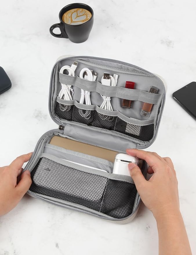 GOX Cable Organizer Pouch ��� Case for Chargers and Cords, Cord Organizer Travel Black, Small Cable Organizer Bag for Earbuds & Tech Accessories(BEIGE-Large)