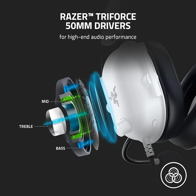 Razer BlackShark V2 X Gaming Headset for PC, 3.5mm Audio Jack, White