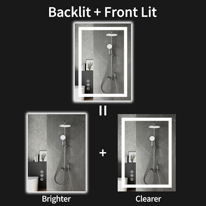 LED Bathroom Mirrors 38"x40" Bathroom Mirror with Lights for Wall, Backlit + Front Lit, 3 Colors, Anti-Fog, Dimmable Brightness for Vanity,Bathroom, Entryway, Living Room