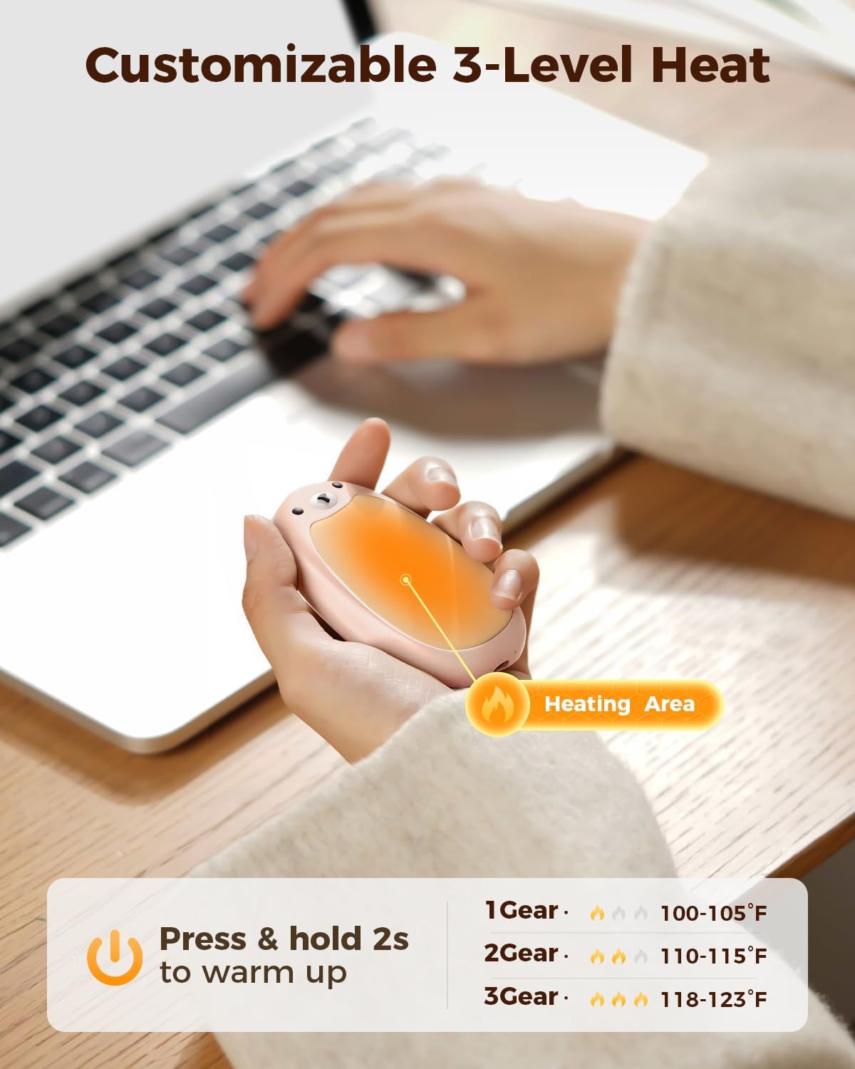 Sweetfull Hand Warmers - Rechargeable Cute Bear Design, 2 Pack Electric Pocket Heaters for Outdoor Use